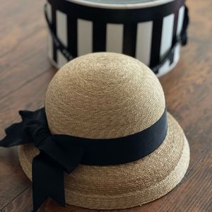 Peter Beaton Nantucket Sconset Black Bow Straw Hat 25 cm in diameter + Hat Box